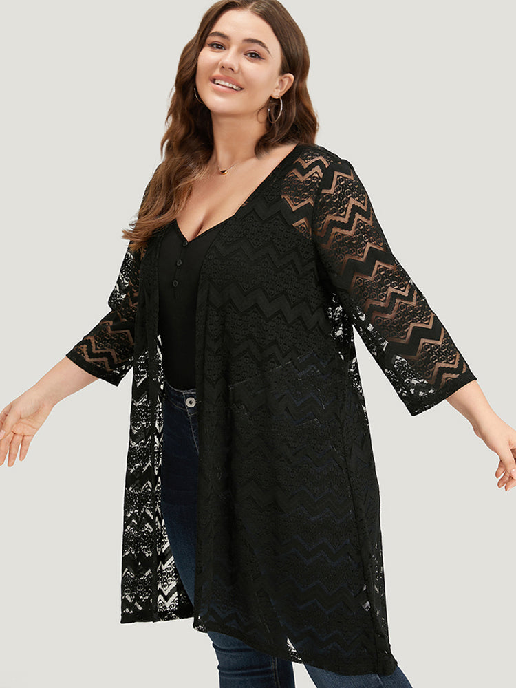 Halloween Plain Water Ripple Cut Out Lace Open Front Kimono – BloomChic
