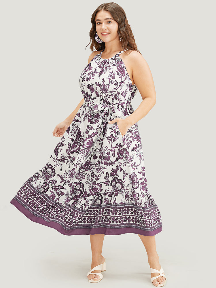 Bandana Print Knotted Flutter Hem Pocket Belted Halter Dress – BloomChic