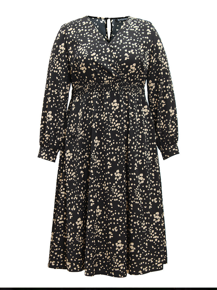 Printed Surplice Neck Fall Dress main image 0