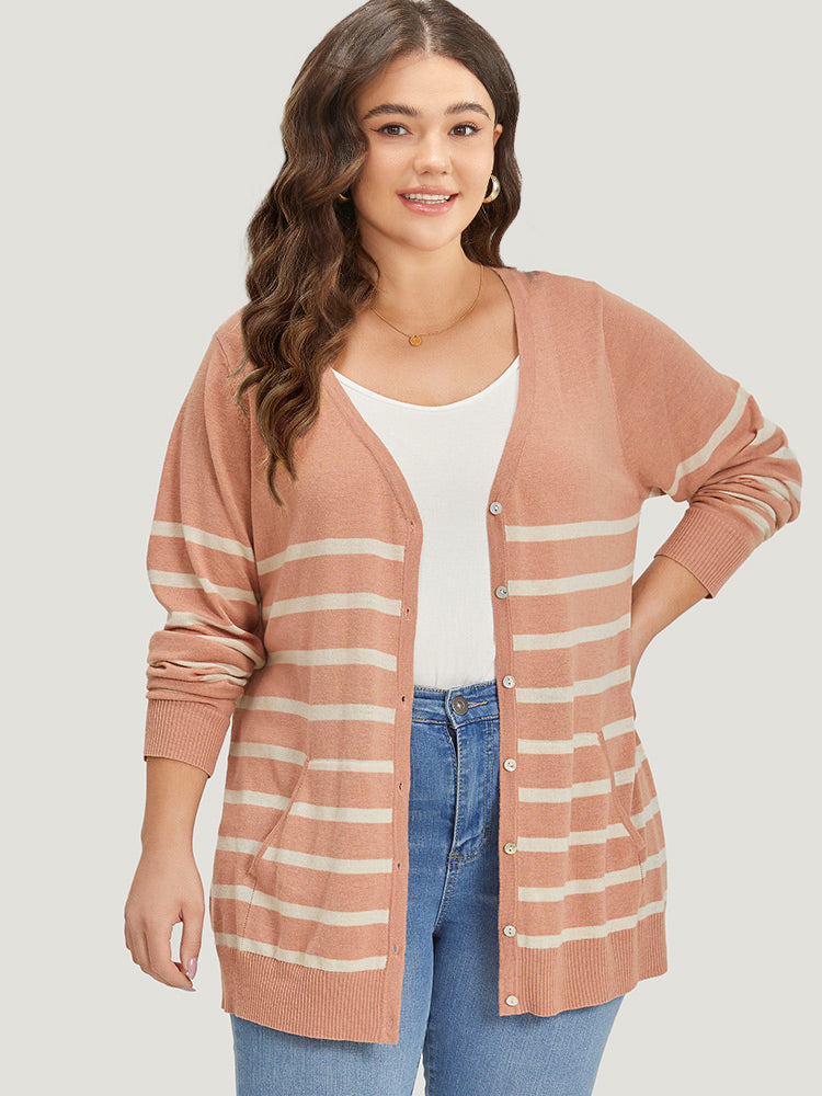 Supersoft Essentials Striped Pocket Button Through Cardigan