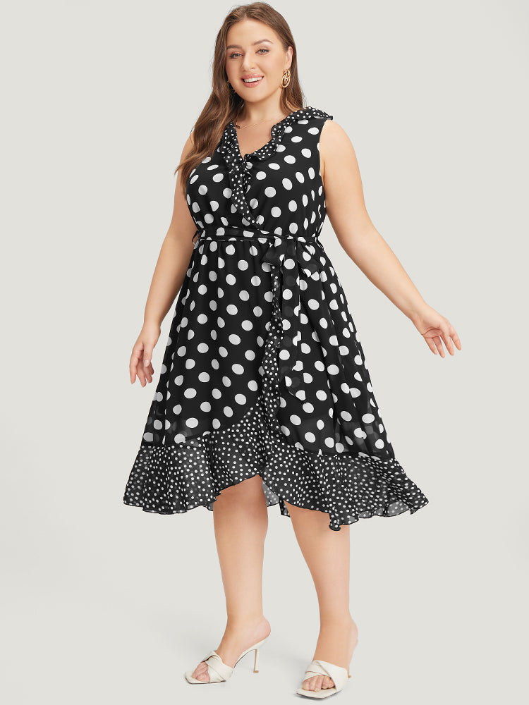 Polka Dot Pocket Ruffle Trim Wrap Tank Dress – BloomChic