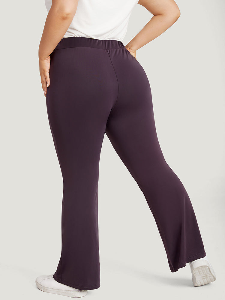 Plain Elastic Waist Bootcut Slant Pocket Leggings