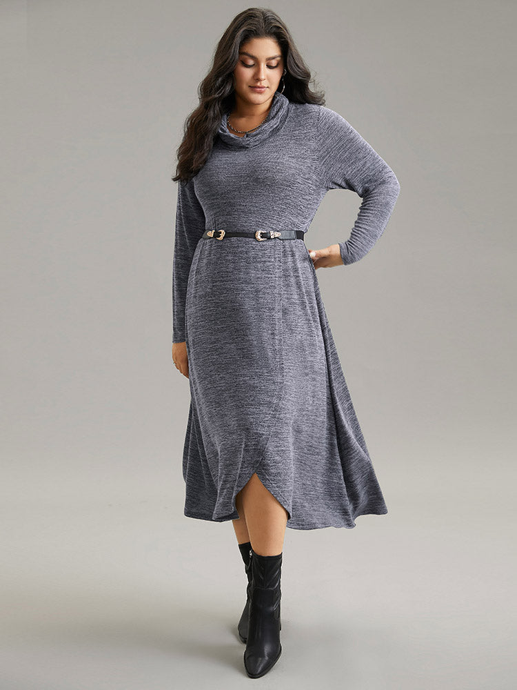 Plain Funnel Neck Heather Arc Hem Dress