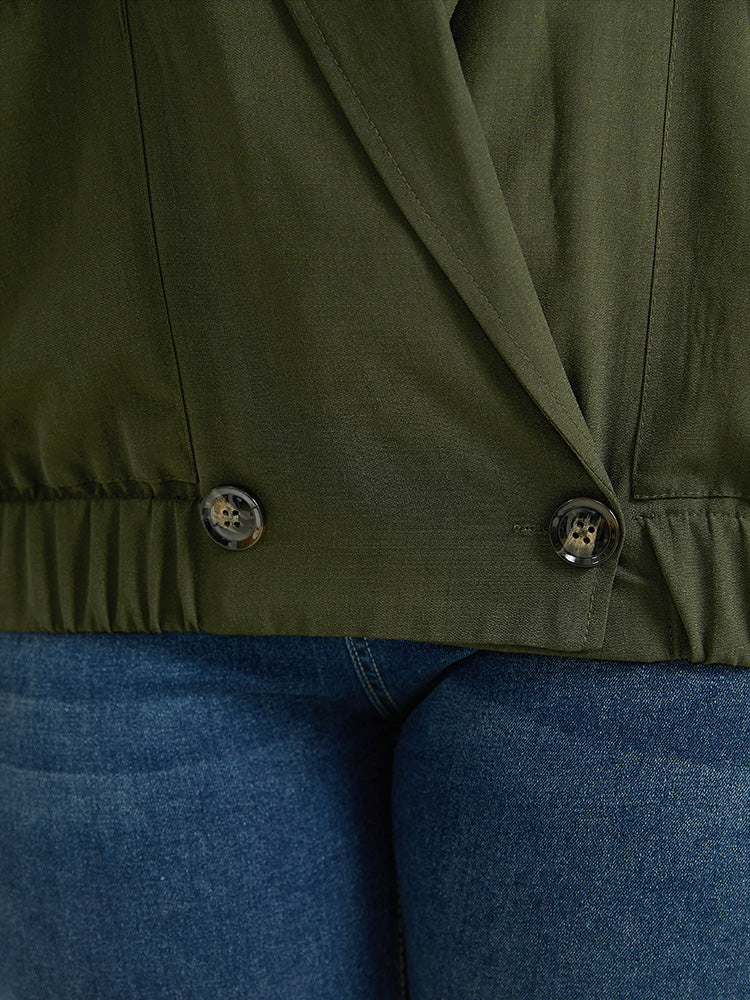 Lapel Collar Solid Gathered Tab Sleeve Jacket