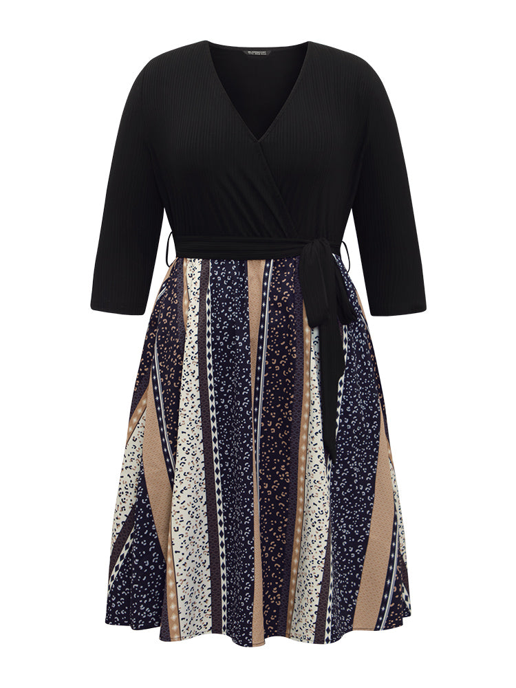 Unique Retro Colorblock Belted Linen Maxi Dress