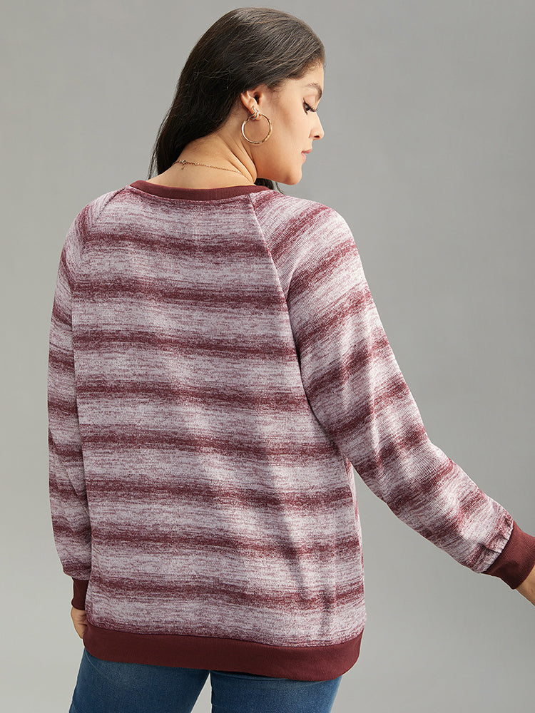 Striped Ombre Rib Knit Elastic Cuffs Sweatshirt