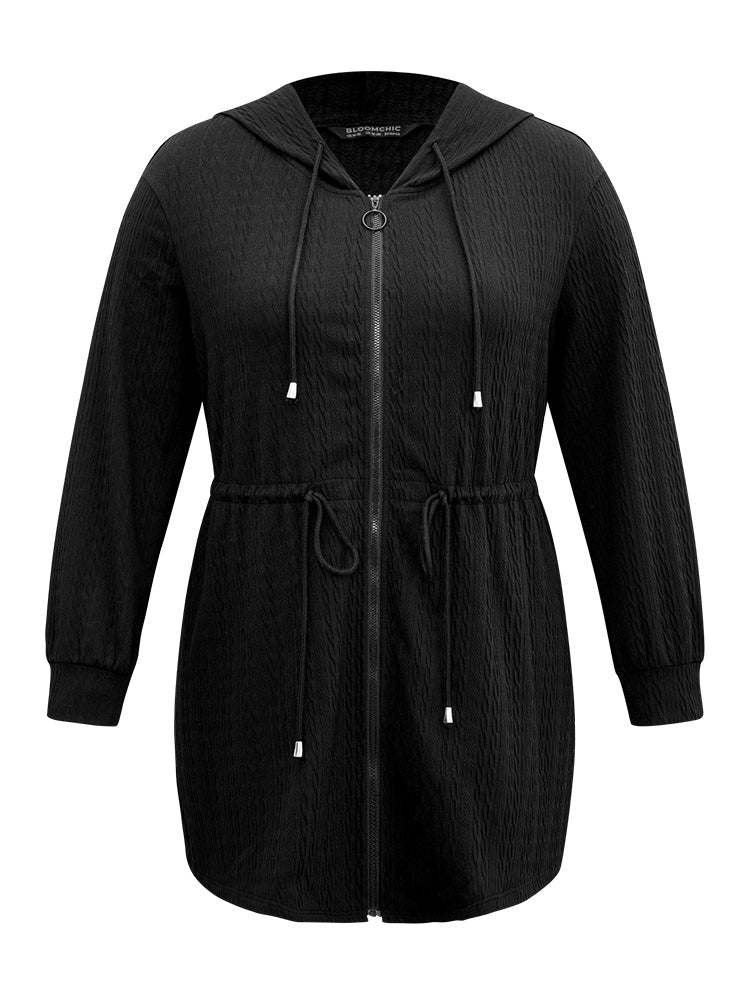 Plain Zipper Elastic Waist Drawstring Coat