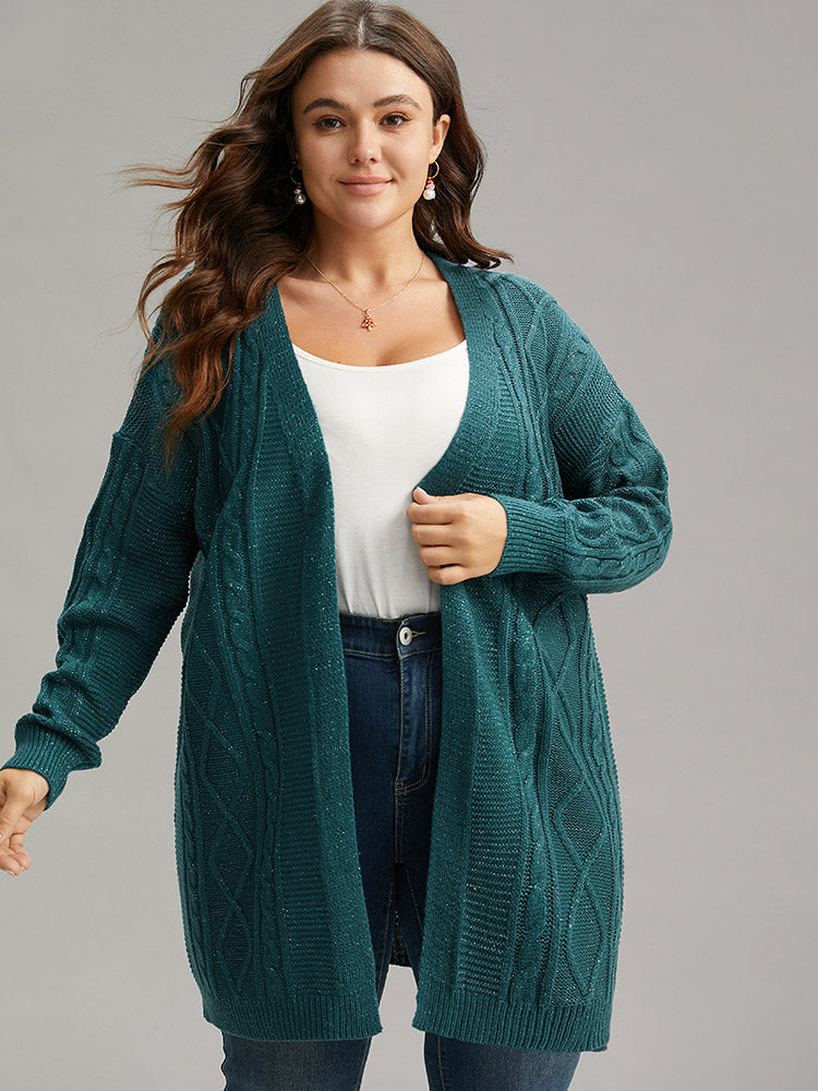 Plain Cable Knit Luxe Open Front Cardigan