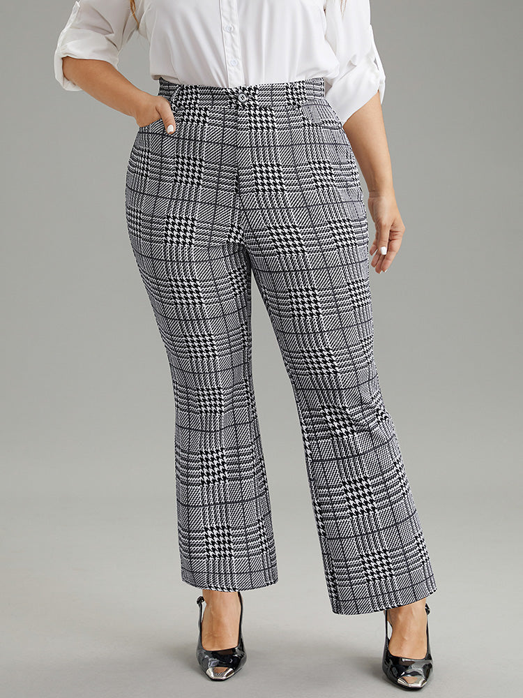Houndstooth Pocket Flare Leg Zipper Fly Pants