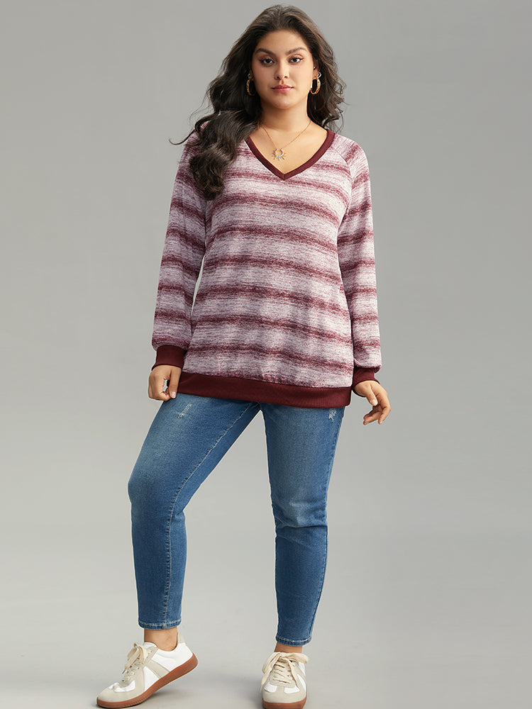 Striped Ombre Rib Knit Elastic Cuffs Sweatshirt