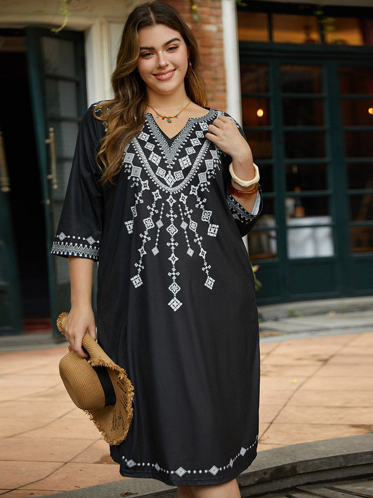 Bandana Print V Neck Pocket Midi Dress BloomChic